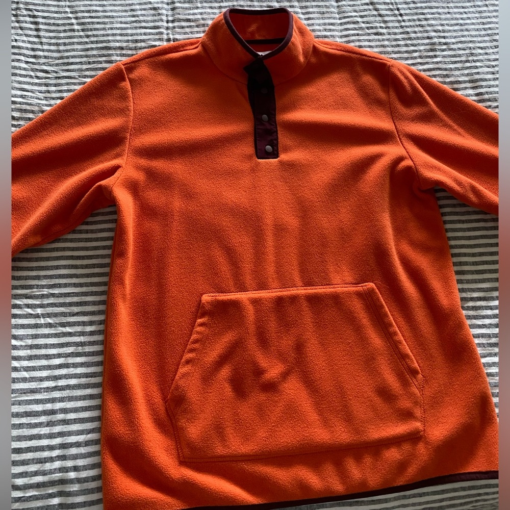 Amazon Essentials Men's Snap-Front Orange Pullover Polar Fleece Jacket - Sz Med